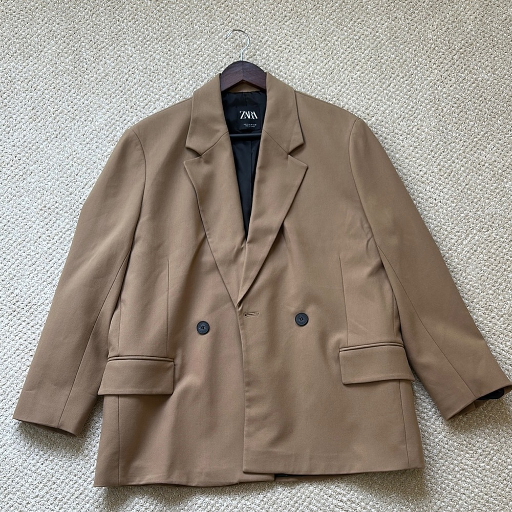 Zara Tan Double-Breasted Blazer